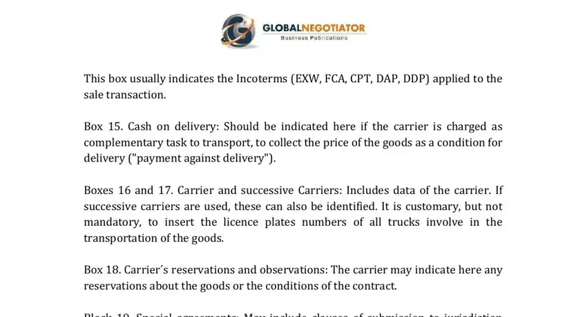 Completing segment 4 of the CMR transport document
