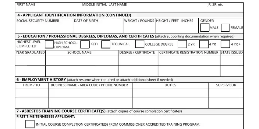 MIDDLE INITIAL LAST NAME, WEIGHT POUNDS, and COLLEGE DEGREE in tennessee asbestos license