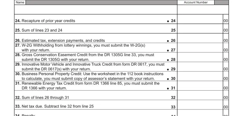 submit the DR G with your return, Account Number, and Sum of lines  and of 112 tax form colorado