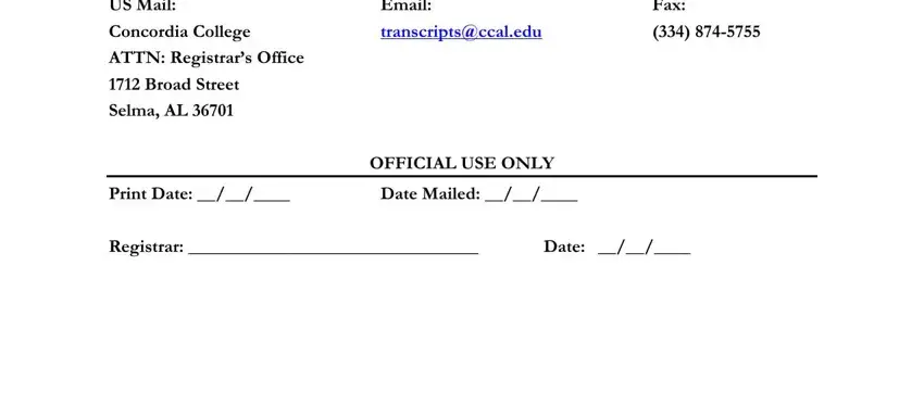 Filling out part 2 in transcript concordia college