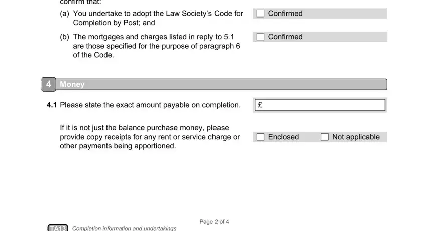 Filling in section 4 in ta13 form word format
