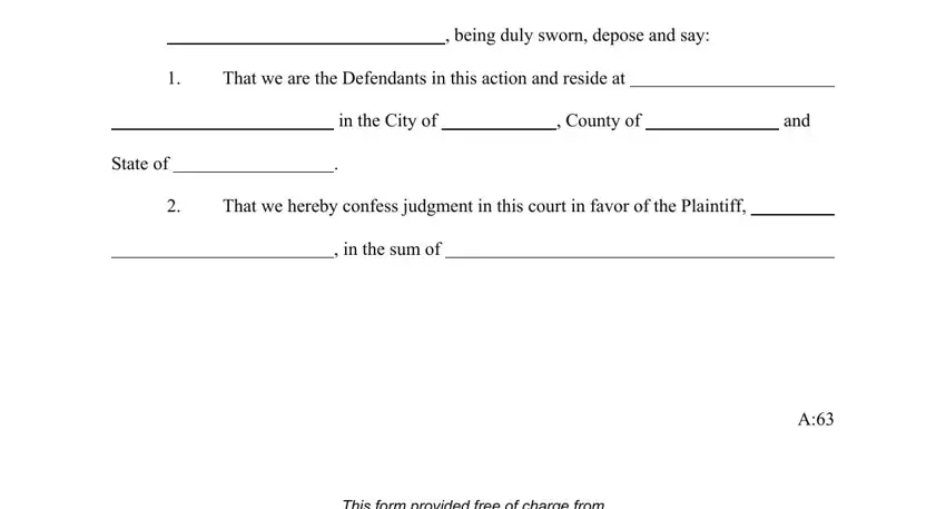 Filling out section 2 of the confession of judgment affidavit