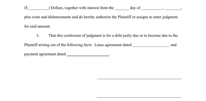 Completing costs and payment agreement fields in the confession of judgment form