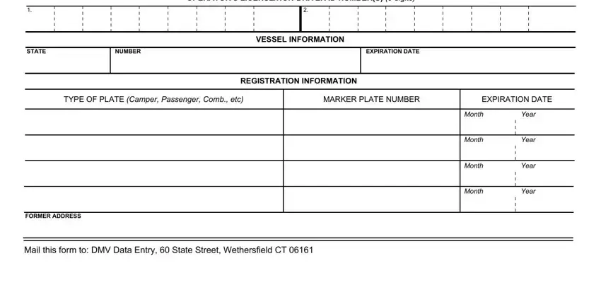 TYPE OF PLATE Camper Passenger, OPERATORS LICENSE/NONDRIVER ID, and Month fields of Connecticut Form B 58