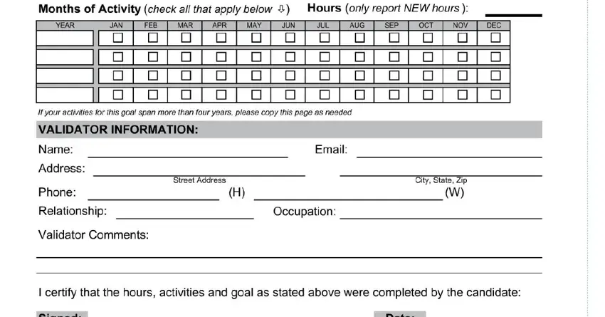 Writing section 5 in congressional award record