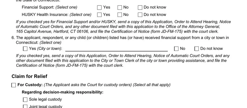Filling in part 4 of the Connecticut custody application