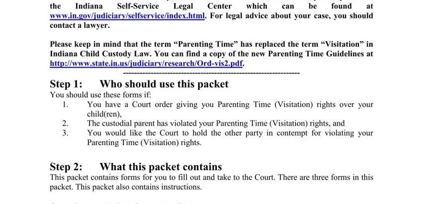 Filling in section 1 in indiana contempt of court forms