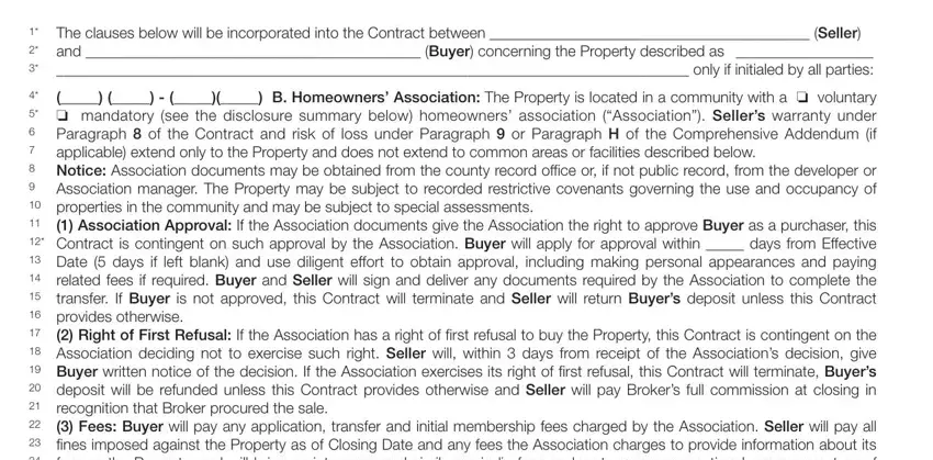 Stage 4 in filling out comprehensive rider to residential contract