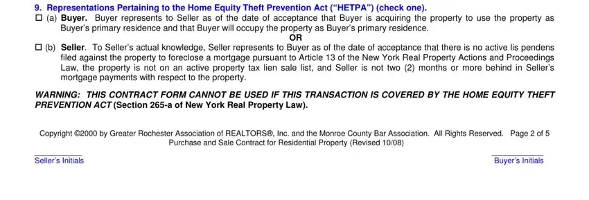 Writing segment 5 in purchase and sale contract for residential property new york