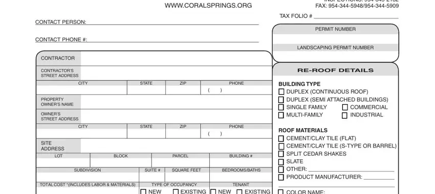 Coral permit application form stage 1 - filling in project and owner details