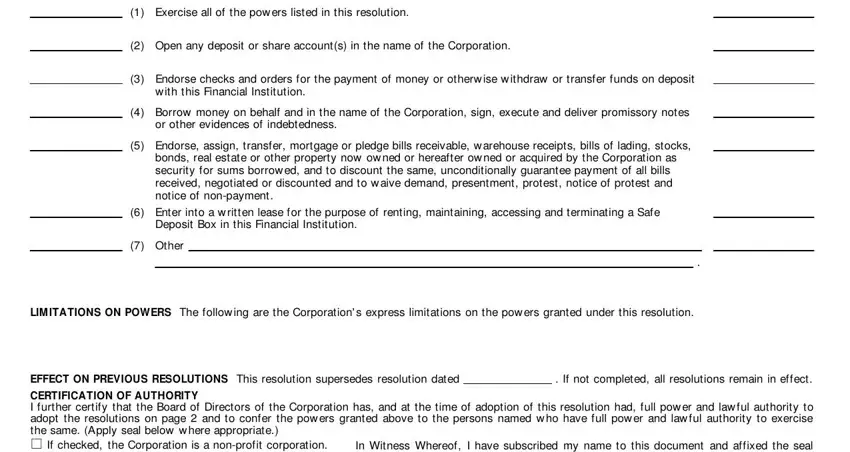 Stage # 2 for submitting corporate resolution