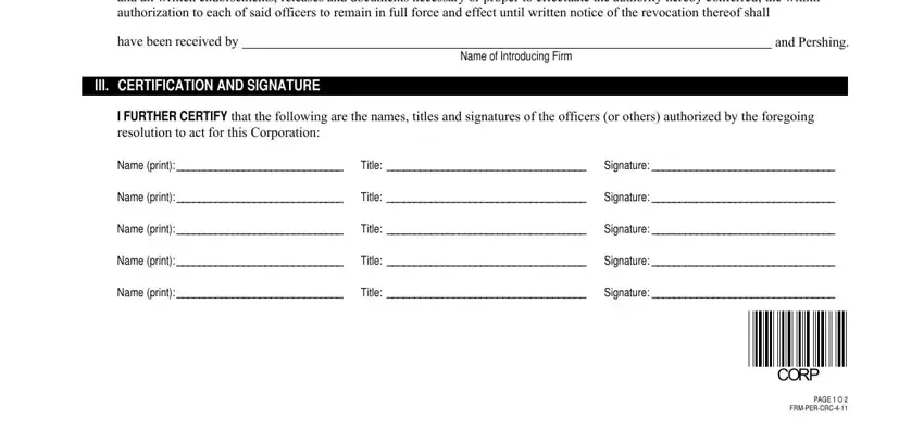 Filling out section 2 of certificate of resolution