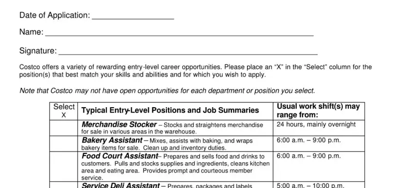 Costco job application personal information and contact details section