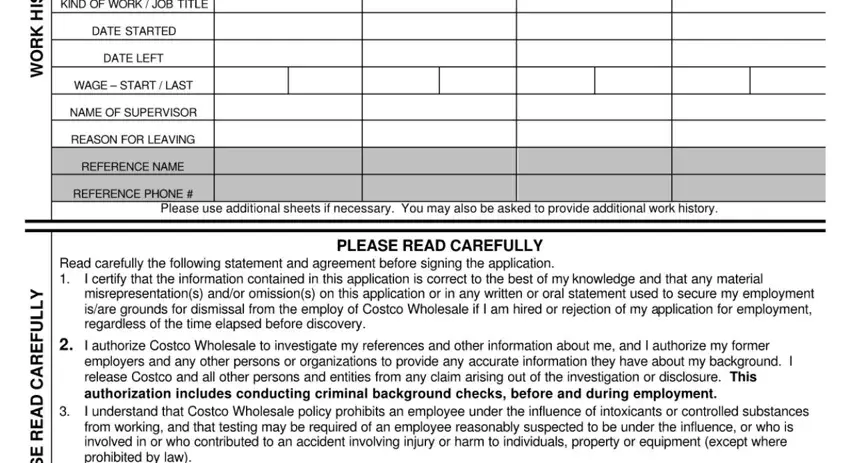 Costco job application certification statement and signature fields