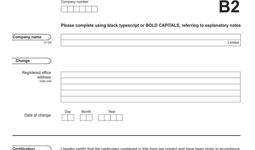 Form B2 company details and new address section