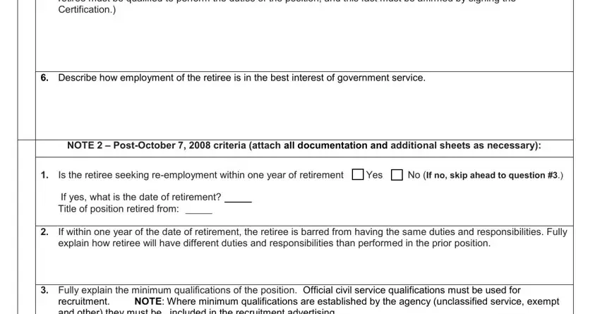 Completing the retiree qualification and one-year re-employment rule section on page 3
