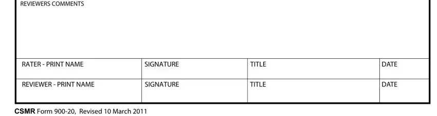 CSMR Form 900-20 – rater and reviewer signature fields