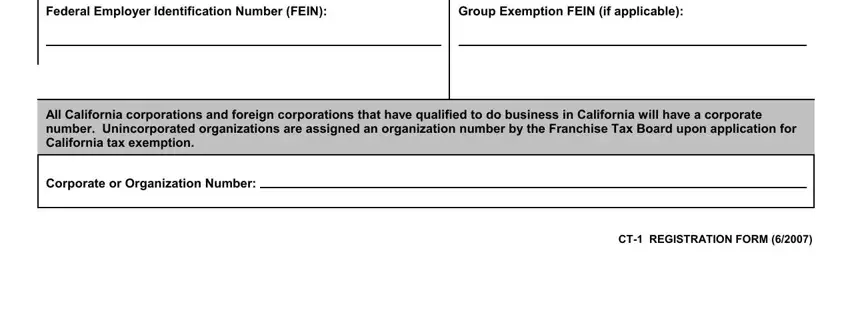 FEIN and organization number fields in California Ct 1 Registration Form