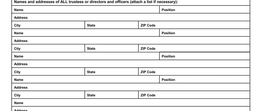 Trustee names and addresses section of California ct 1