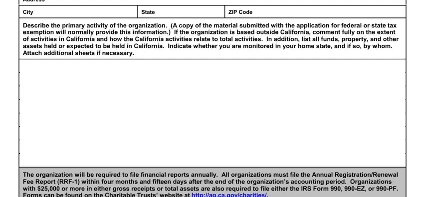 Primary activity and compliance section of california ct 1