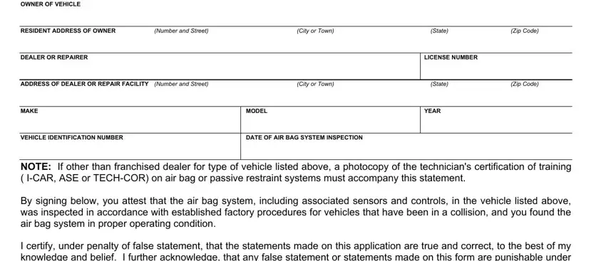 How to complete the CT B303 Air Bag Certification Statement step 1