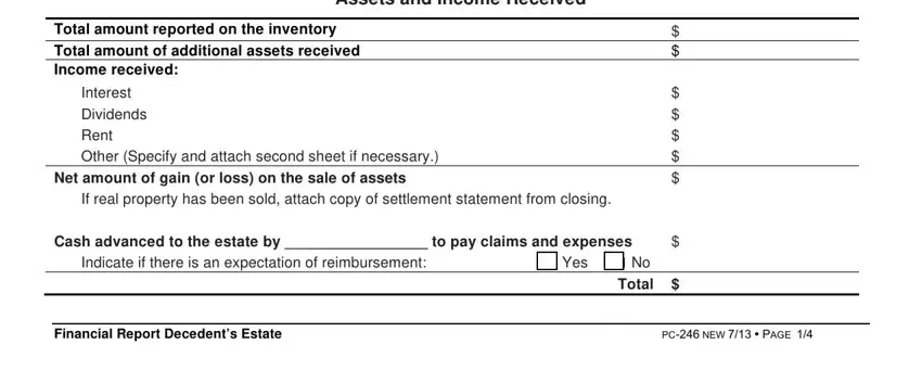 Interest Dividends Rent Other, Financial Report Decedents Estate, and PC NEW PAGE in pc 246 ct probate
