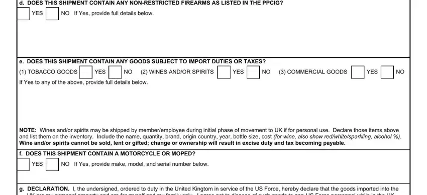 Completing the shipment declaration section of the Custom Declaration 1434 form