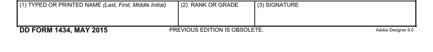 Signing the Custom Declaration Template 1434 - name, rank or grade, and signature section