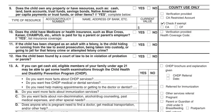 Filling out segment 3 of the CW 8A California child aid application