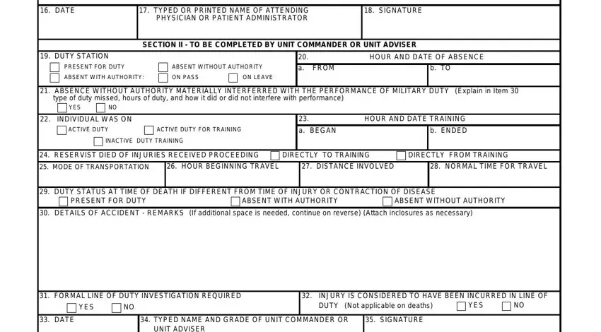 YES, SECTION II TO BE COMPLETED BY, and ABSENT WITH AUTHORITY in da form 2173 pdf fillable