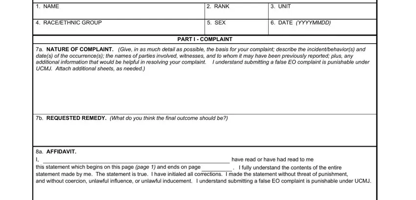 Filling out section 1 of 7279 army