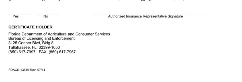 DACS-13616 form stage 2 showing certificate holder and FDACS fields