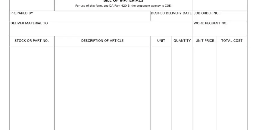 DA Form 2702 bill of materials fields step-by-step guide