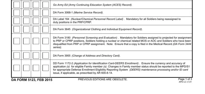 Organizational records section of the Army processing checklist
