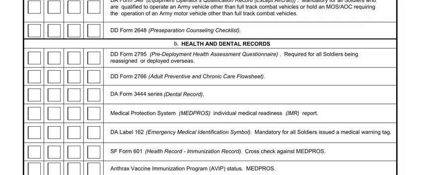 Health and dental records section of the Army processing checklist