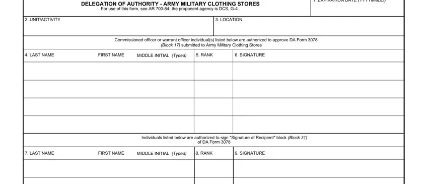 Completing section 1 of da form 7000