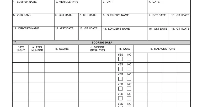 Stage number 1 of filling in vce army score sheet