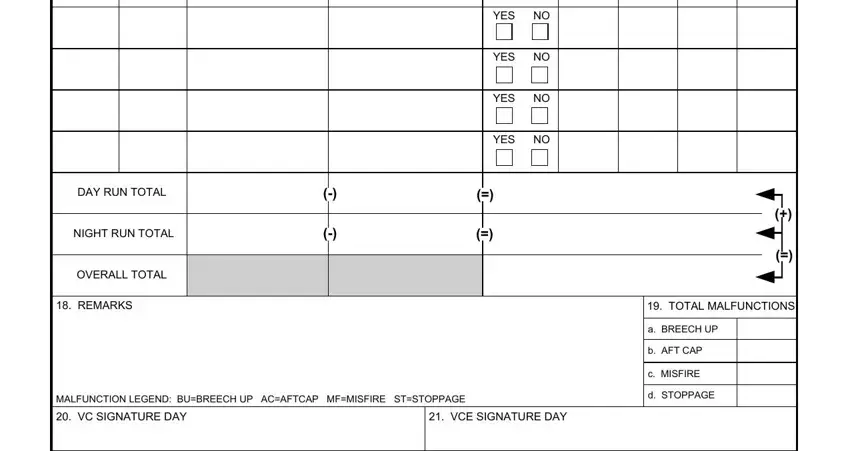 DAY RUN TOTAL, c MISFIRE, and a BREECH UP of vce army score sheet