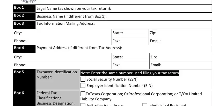 Filling in the identification and tax information fields