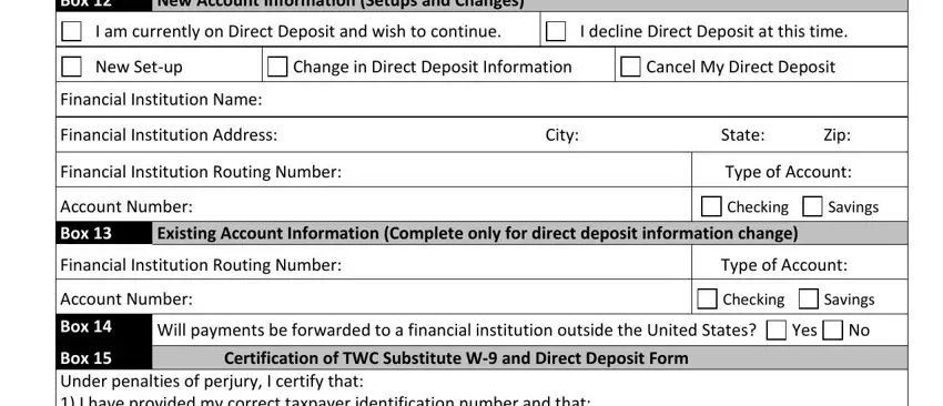 Completing the direct deposit setup section