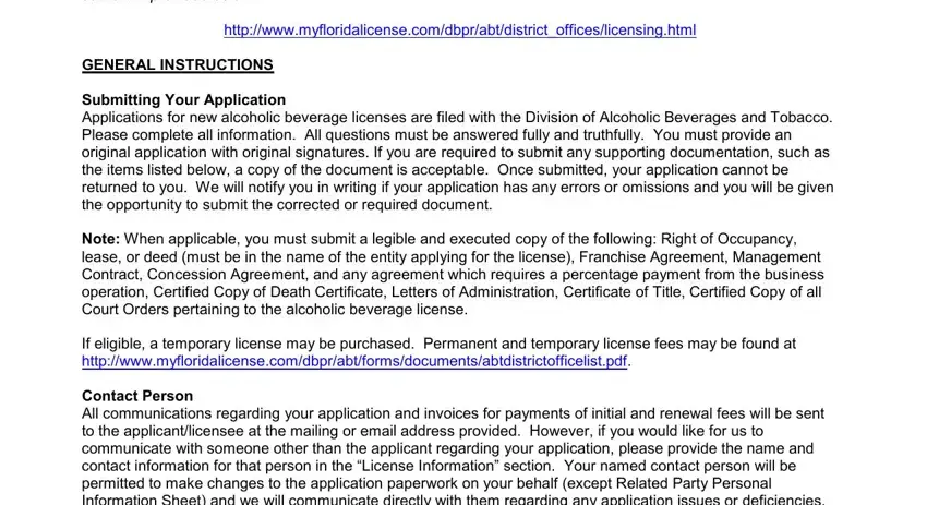 Stage no. 1 of filling out florida liquor license application