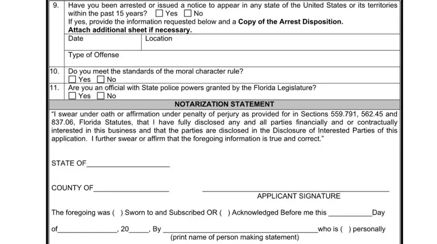 Completing final sections of Florida ABT officer application step 5