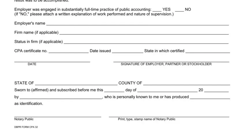 Completing the experience description in Section C of the DBPR CPA 32