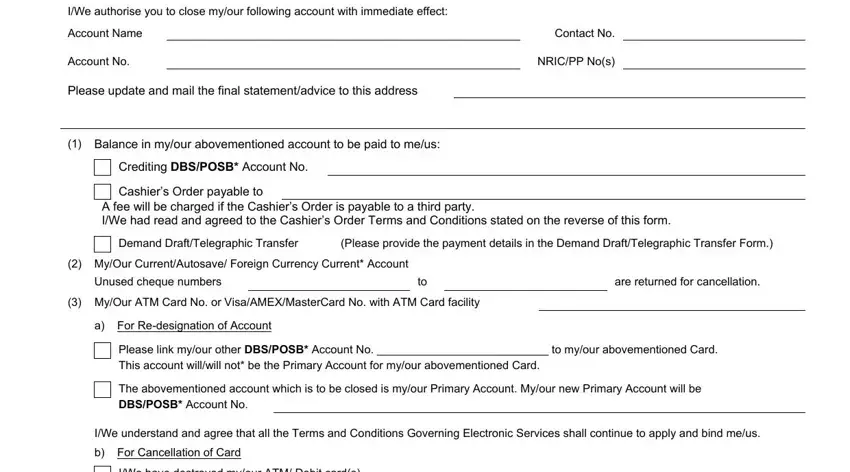 Completing segment 1 of dbs corporate account closure form