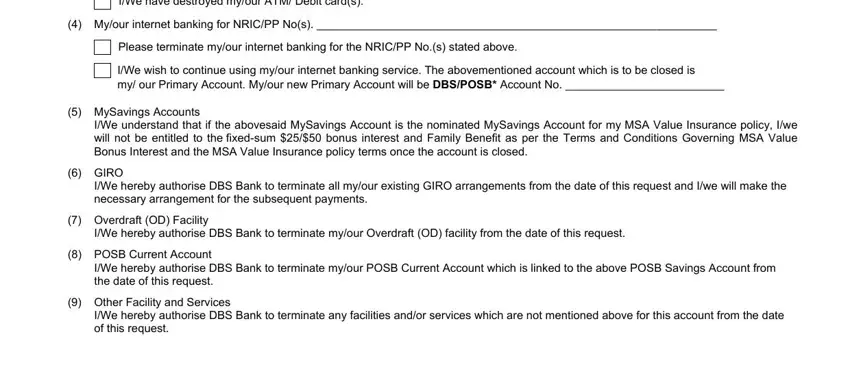 Filling in section 2 of dbs corporate account closure form