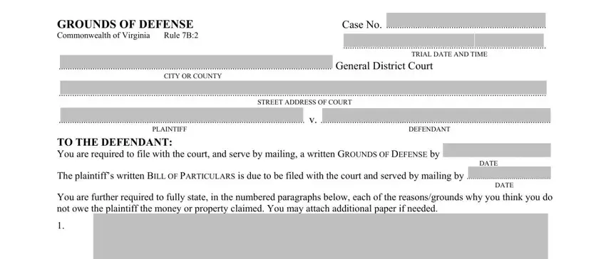 Part no. 1 for filling in grounds defense