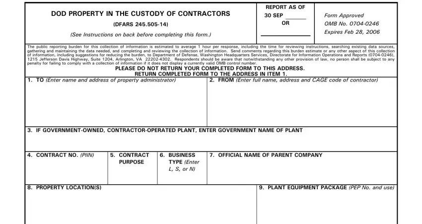 Stage number 1 for filling out sample for form dd1662