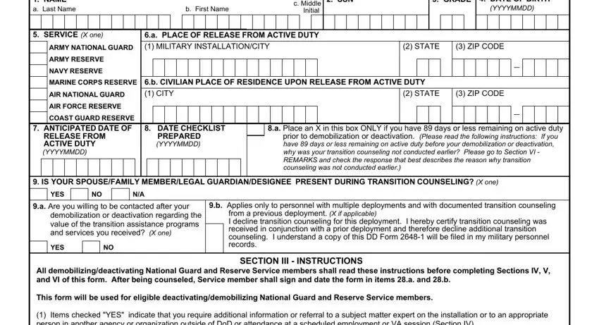 Step no. 1 of filling out tap demobilizing download