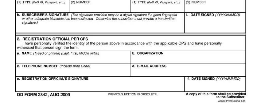 Filling out segment 2 of form certificate acceptance