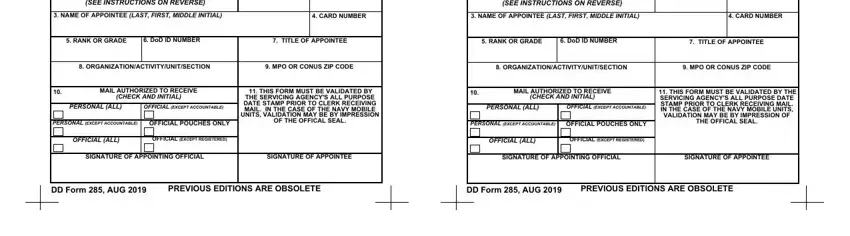Filling in part 3 of dd 285 military form